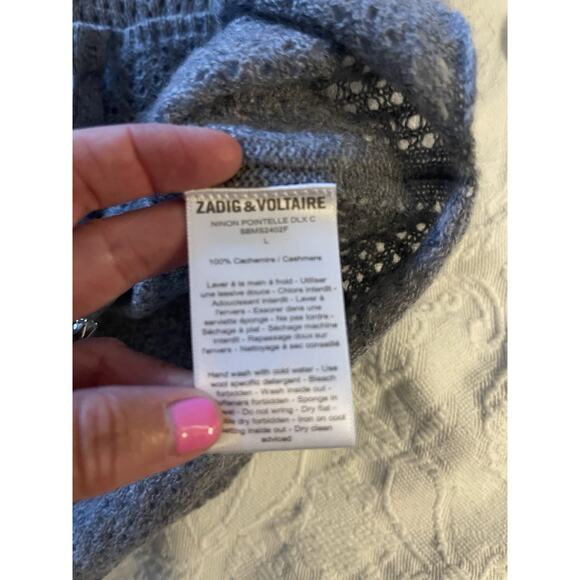 Rare! Zadig Voltaire 100% Cashmere Open Knit Cardigan Sweater Skull Buttons M 💀 - Picture 5 of 6